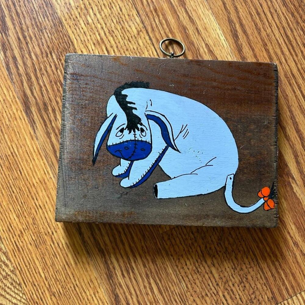 Vintage 70s hand painted wooden patchworked Eeyore wall decor baby nursery